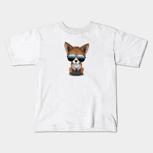 Cute Baby Red Fox Wearing Sunglasses Kids T-Shirt